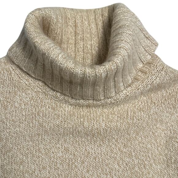 Express Women’s L Beige Turtleneck Sweater Soft Cashmere Cotton Knit Minimalist - Picture 3 of 8